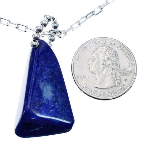 Native American Sterling Silver Lapis Italian Link Chain 18" Necklace Pendant Set AX128044